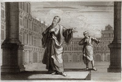 Royaumont Bible, New Testament: Parable of the Pharisee and Publican, who went to pray at the Temple. Illustration from 1811. av Unknown artist
