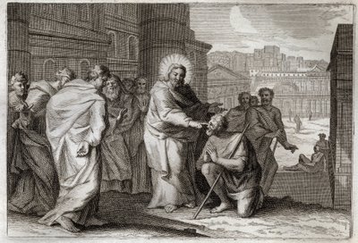Royaumont Bible, New Testament: The Blind does. Jesus Christ miraculously warriors the Blind does. Illustration from 1811. av Unknown artist