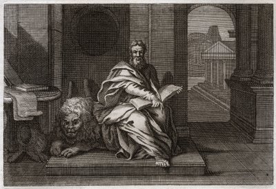 Royaumont Bible, New Testament: The evangelist Saint Mark with the lion. Illustration from 1811. av Unknown artist
