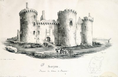 Ruinene av slottet Sucinio i Sarzeau (Morbihan) - gravering av Unknown artist