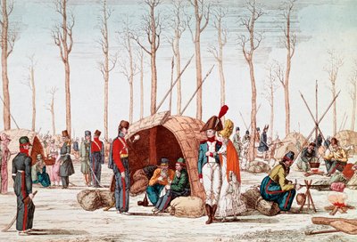 Russiske soldater bivuakk på Champs-Elysees, Paris, Frankrike, 31. mars 1814 (gravering) av Unknown artist