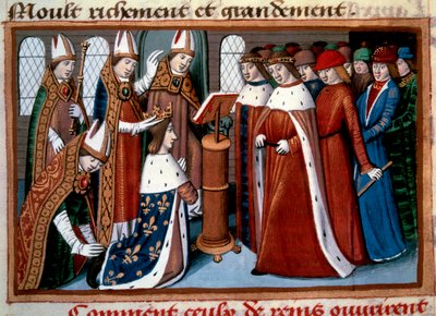Hellige kong Karl VII (1422-1461) av erkebiskopen av Reims 17.07.1429 av Unknown artist