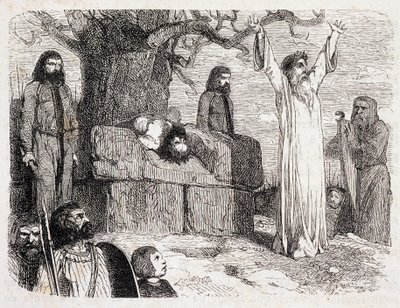 Menneskeoffer av druider - i "Ancient and Modern Brittany"" av Pitre-Chevalier (Pitre Chevalier), redigert av W. Coquebert av Unknown artist