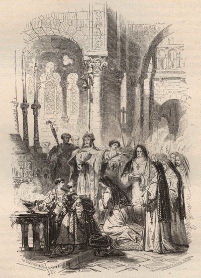 Seiling av Saint Cunegonde av Luxembourg (ca. 975-1033/1039) i 1024, overlevert av festen til Paderborn Meinwerk (ca. 975-1036) i benediktinerklosteret Kaufungen i Tyskland. Gravering fra 1868 i "Histoire de Belgique fra primitiv tid til av Unknown artist