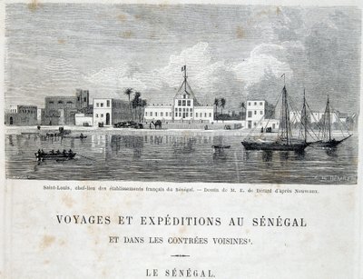 Saint-Louis, hovedstaden til franske etablissementer i Senegal - i "" Voyage et voyages au Sénégal"" i Tour du Monde, 2. trim. 1861 av Unknown artist