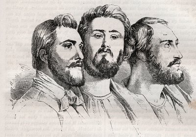 Saint-Simonianism - Saint-Simonianism - Saint Simonians - Charles Duveyrier (1803-1866) - Emile Barrault (1799-1869) - Michel Chevalier (1806-1879 - Gravering av 1882 i "Histoire de dix ans: 18030"-184 -Hvit (1811-1882) av Unknown artist
