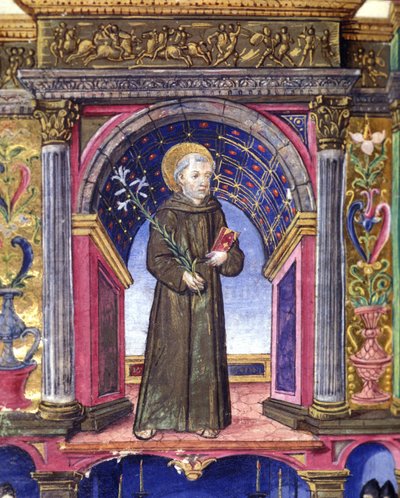 Den hellige Antonius av Padova (san antonio di padova). 1400-talls manuskript. Braidense nasjonalbibliotek. Milan av Unknown artist