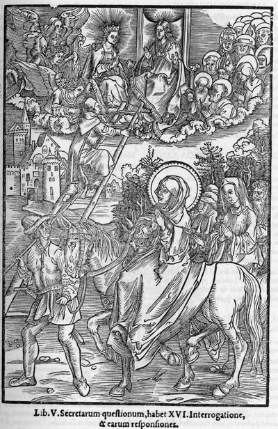 Saint Brigitte de Suede (Santa Brigitta di Svezia) (Brigida, Bridget, Brigite) (1303-1373). Enke, grunnlegger av Den Hellige Frelsers Orden. Gravering i "Minnebilder av profetier eller visjoner" 1556 av Unknown artist