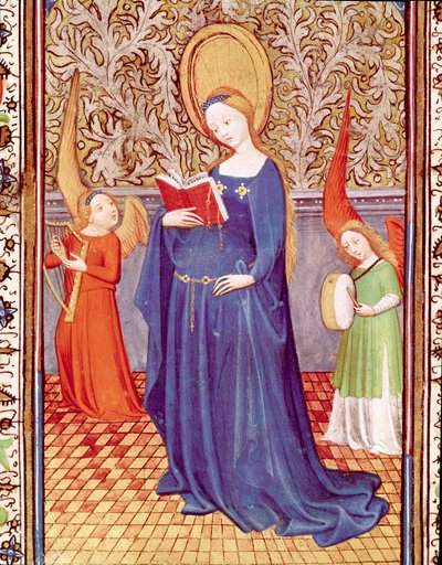 Saint Cecile omgitt av to englemusikere Miniatyr hentet fra "The Hours of Edward I (Duarte) of Portugal (1391-1438)" Lisboa fra 1400-tallet, Torre do Tombo av Unknown artist