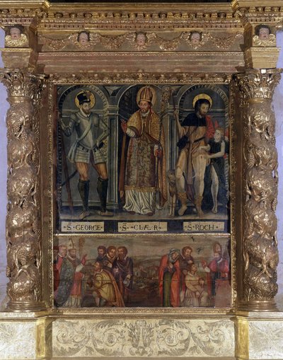 Saint Clair eller Saint Roch Altar: St. Roch and the Button of the Plague og Saint George på vis av Henry III - Church of Our Lady of the Assumption of Rognes av Unknown artist
