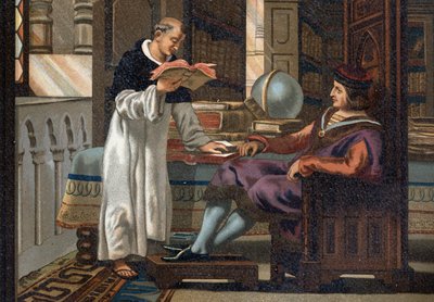 Saint Louis (1214-1270), King of France, and his councillor Saint Vincent de Beauvais (v.1190-1264), after “La Ciencia y sus Hombres par Louis Figuier”. Barcelona 1881 av Unknown artist