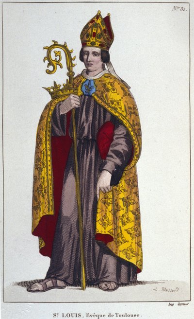 Saint Louis av Toulouse eller Saint Louis av Anjou. Lille nevø av Saint Louis (1274 til 1297), biskop av Toulouse. gravering fra 1830 av Unknown artist