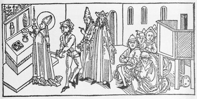 Saint Matteus. Gravering fra "Lives of the Saints - Summer part" (The Book of the Saint) av Jacobus (James) av Voragine (1228-1298). Lübeck 1488. av Unknown artist