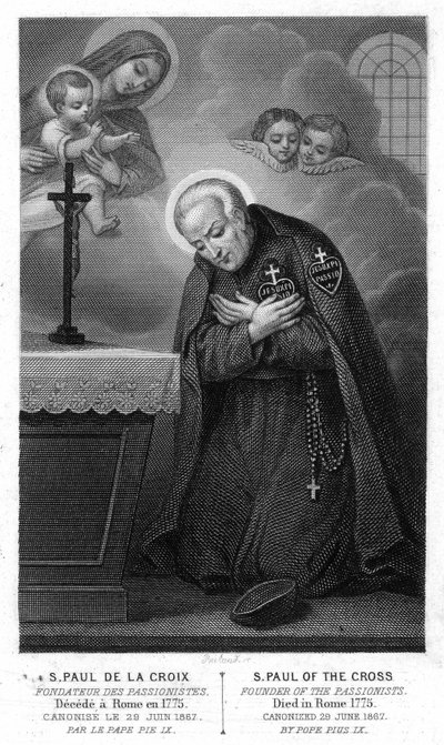 Den hellige Paulus av korset, grunnleggeren av pasjonistene skuffet i Roma i 1775, kanonisert 29. juni 1867 av pave Pius IX. Gravering fra 1800-tallet. av Unknown artist
