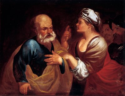 Peters fornektelse (olje på lerret av Unknown artist
