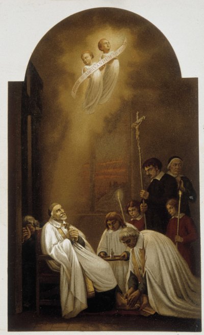 Saint Vincent de Paul i ekstase med engler - fra et maleri fra 1800-tallet. av Unknown artist