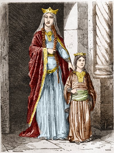 Saint Bathilde (eller Batilde, Bathylle, Beaudour) (626-680), dronning av frankerne med Clotaire. Gravering i "History Of France En Cent-malerier av Paul Lehugeur" ​​1891 av Unknown artist