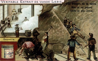Saltvann og saltgruve: saltutvinning og bedre. Kromolitografi av Liebig-produkter, serie «Les trresors de la terre»». av Unknown artist