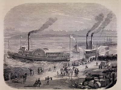 San Francisco Docks and Paddle Wheeled Boats (California) - i «Tour du Monde» av Unknown artist