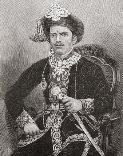 Sayajirao Gaekwad III, 17 år gammel, Maharaja av Baroda-staten, India (gravering) av Unknown artist