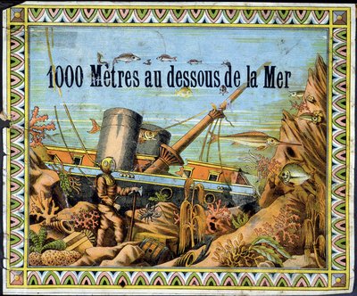 Scaphandler og forliste båt - i "" 1000 meter under havet"" av Jules Verne av Unknown artist