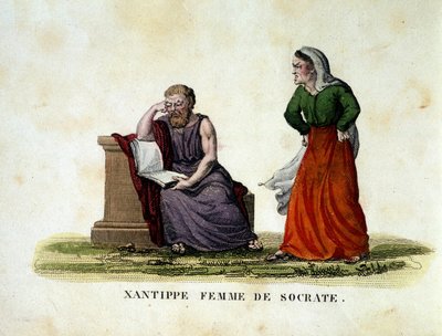 Scene de menage mellom Sokrates og hans kone Xantippe (Xanthippe) - gravering av Unknown artist