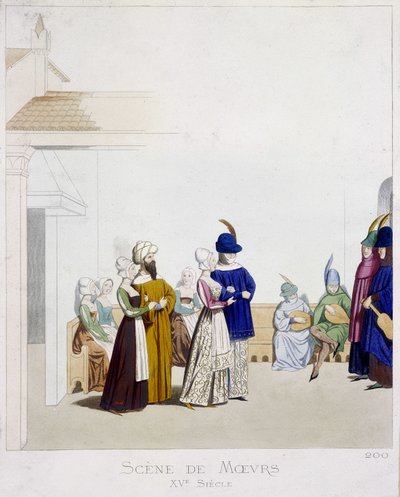 Scene of morals: Carnival scene - basert på et italiensk manuskript fra 1400-tallet, Arts Deco. av Unknown artist