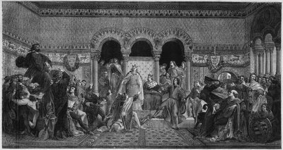 Scene av livet til den hellige Elizabeth av Ungarn (1207-1231). Gravering fra 1878 fra et veggmaleri av Maurice de Schwindau, dikterom på slottet i Wartbourg. av Unknown artist