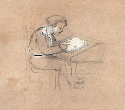 Skolegutt på jobb. (tegning, ca 1830) av Unknown artist