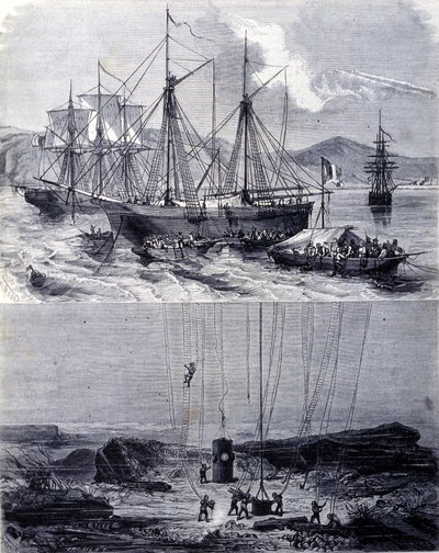Søk etter skipsvrak fra spanske galjoner i Vigobukta i 1702. 1800-tallet av Unknown artist