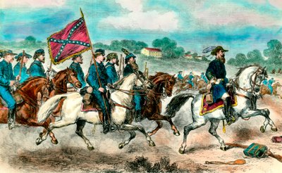 Sesession War: "" General Stuart med konføderert kavaleri i 1862"" Gravering av privatsamlingen fra 1800-tallet av Unknown artist