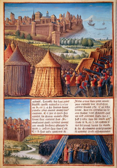 Andre korstog: utsikt over beleiringen av Ascalon i 1153 av Baldwin III (1131-1162). Miniatyrbilde hentet fra "The passas made Outremer by the French against the Turks and other Saracens and Moures Outremarine" av Sebastien Mamerot av Unknown artist