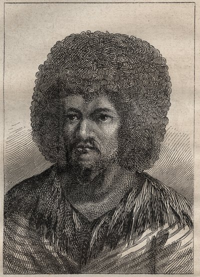 Andre reise (1772-1775) av kaptein James Cook (1728-1779): portrett av O-Too (O Too), kongen av Tahiti - illustrasjon hentet fra "The Great Mariners of the 18th century" av Unknown artist