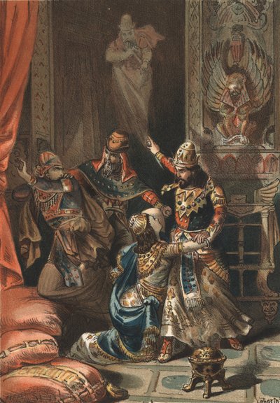 Semiramis, legendarisk dronning av Assyria og Babylonia og hennes sønn Ninias. av Unknown artist