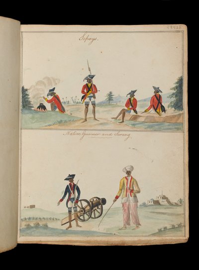 Sepoys, en innfødt skytter og en serang (båtsmann) av Unknown artist