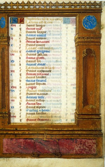 Septemberkalender med Vektens tegn - middelalderens miniatyr: Be om tillatelse fra kommunalbiblioteket i Toulouse (tlf: 05 62 27 66 66) av Unknown artist