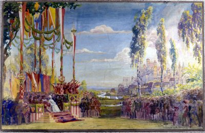 Sett til "Die Meistersinger" "eller" Les maitres singteurs de Nuremberg "", opera av Richard Wagner. Akt II. av Unknown artist