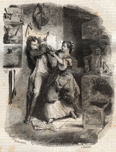 She smeared me my face, and all this was delicious - Illustration for the “” confessions” by Jean-Jacques (Jean Jacques) Rousseau (1712-1778) - engraving of 1849 av Unknown artist
