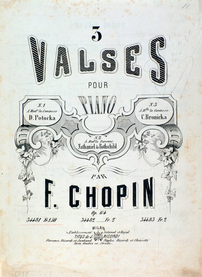 Noter for 3 valser for piano op. 64, av Frederic Chopin (frontispice) av Unknown artist