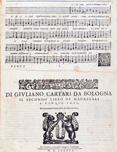 Noterside av Madrigalene (2. bok) av Giuliano Cartari fra Bologna av Unknown artist