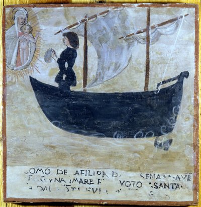 Skipet reddet fra stormen. Ex voto fra 1500-tallet fra helligdommen til Madonna del Monte i Cesena (Forlí). av Unknown artist