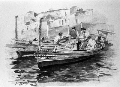 Sicilianske fiskere fra Lipari-regionen. 1800-talls gravering. av Unknown artist