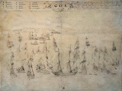 Beleiring av Goa, portugisisk koloni, av den nederlandske flåten mellom 1603 og 1639. Manuskript fra 1600-tallet Paris, B.N. av Unknown artist