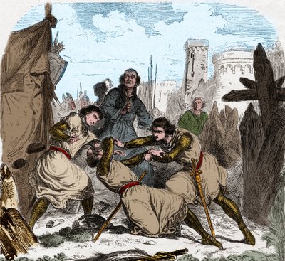 Simon IV av Montfort døde (1150-1218) fransk aristokrat, ved setet i Toulouse i 1218. av Unknown artist