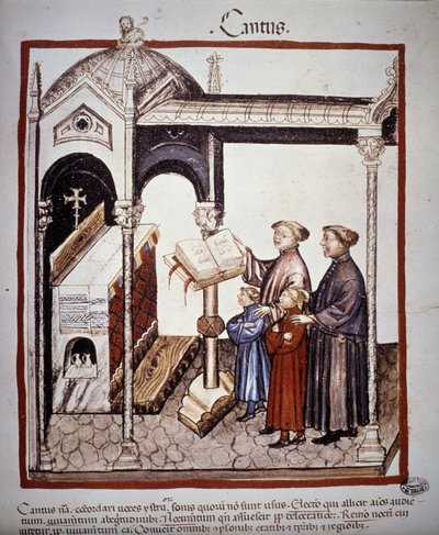 Sang (en familie som synger i en kirke) - i "" Tacuinum Sanitatis""" på 1300-tallet. B.N, Wien. av Unknown artist
