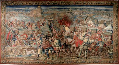 Sjette italienske krig (1521-1526): representasjon av slaget ved Pavia (Pavia) den 24/02/1525, hvor Francois I ble beseiret mot Charles V. Tapestry. Napoli. Museo Nazionale di Capodimonte. av Unknown artist