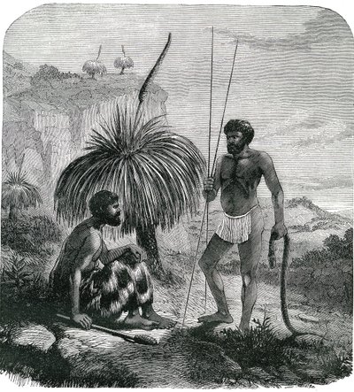 Slangejegere i Australia. Gravering 1868 av Unknown artist