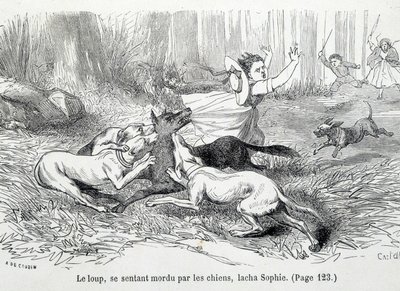Sophie og ulven - i "The misfortunes of Sophie"" av grevinnen av Ségur, Hachette av Unknown artist