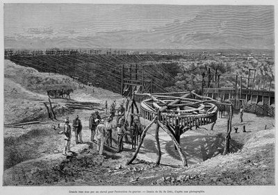 Sørafrikanske diamantgruver: hestetrukket grusmølle - i «Tour du Monde», 2. uke 1878. av Unknown artist