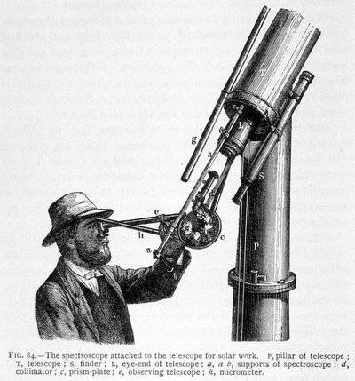 Spektroskop i tillegg til teleskop for observasjon av solen av Unknown artist